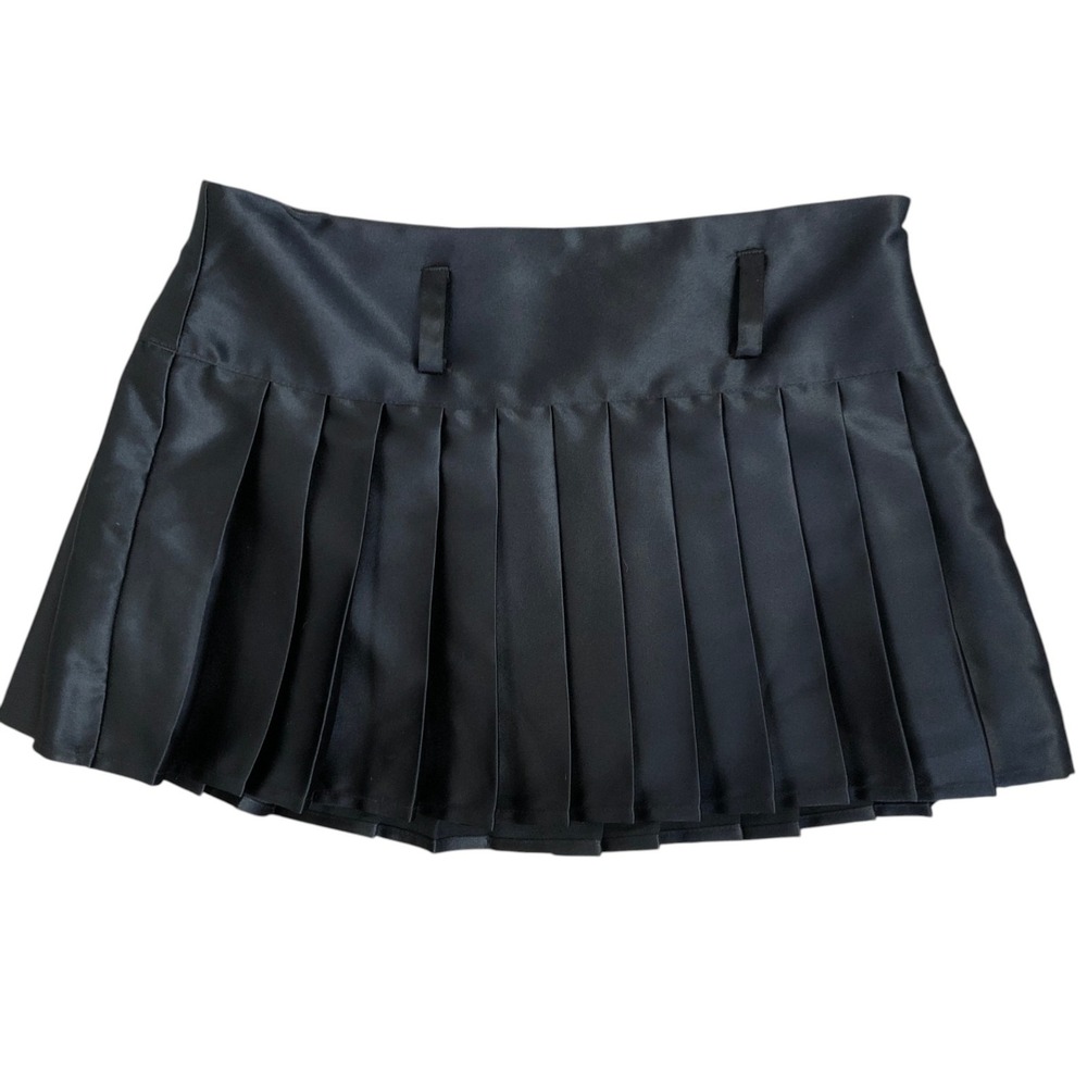 Baby Phat x Forever 21 Pleated Micro Mini Skirt Satin Y2K Black Sz XS (no Belt)‎